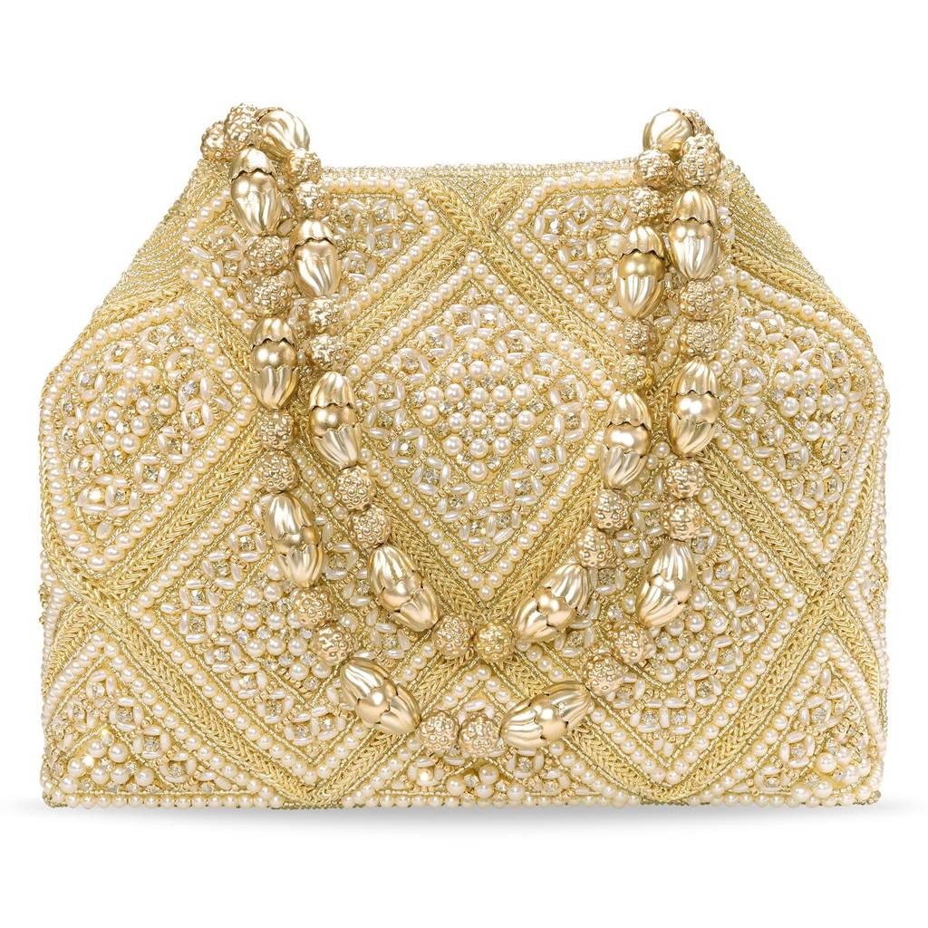 Golden Embellished Potli Bag Ethnic Trendy Wristlet Purse For Women & Girls : P218G