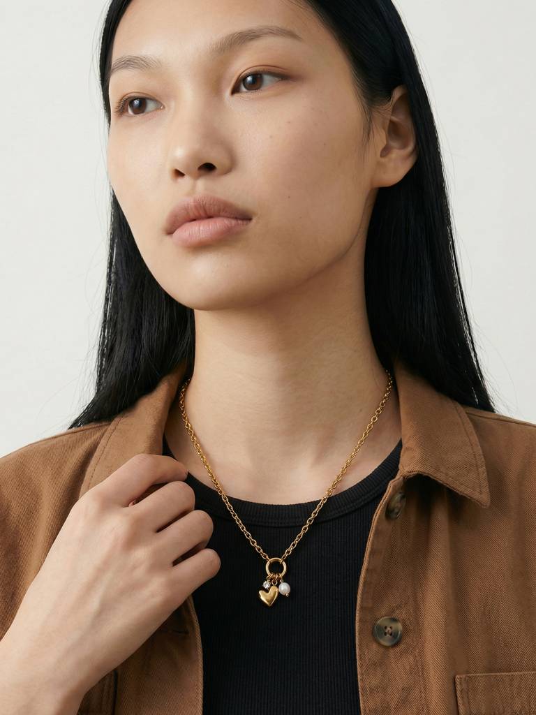 Heart Pearl Charm Necklace For Women - Waterproof & Anti-Tarnish : NK0523