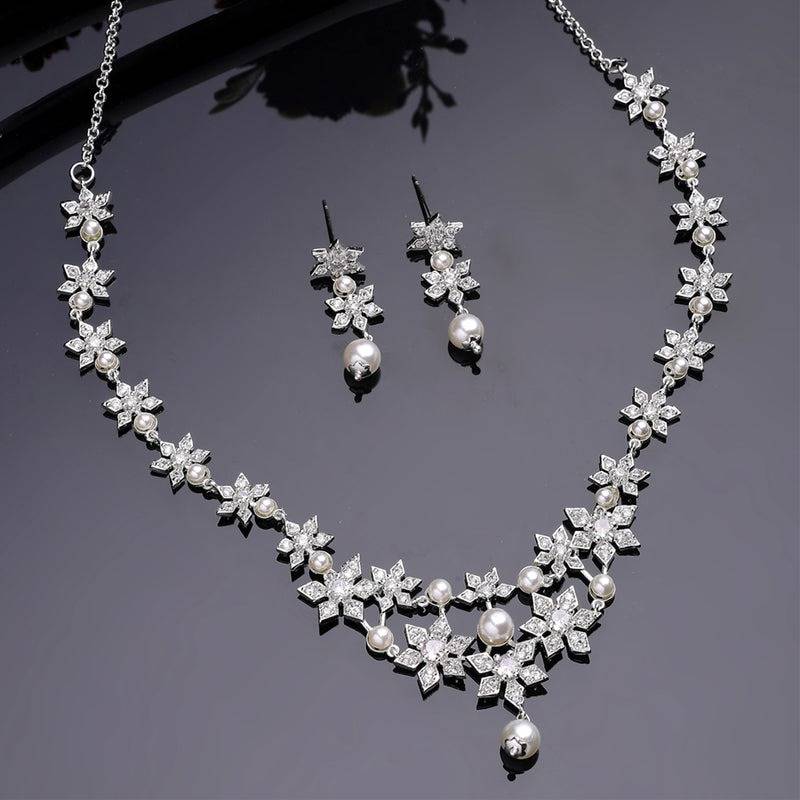 Premium Designer Rhodium Plated Pearl & American Diamond Necklace Set – Lightweight Exclusive Festive & Part : AD-835-IRWENKER