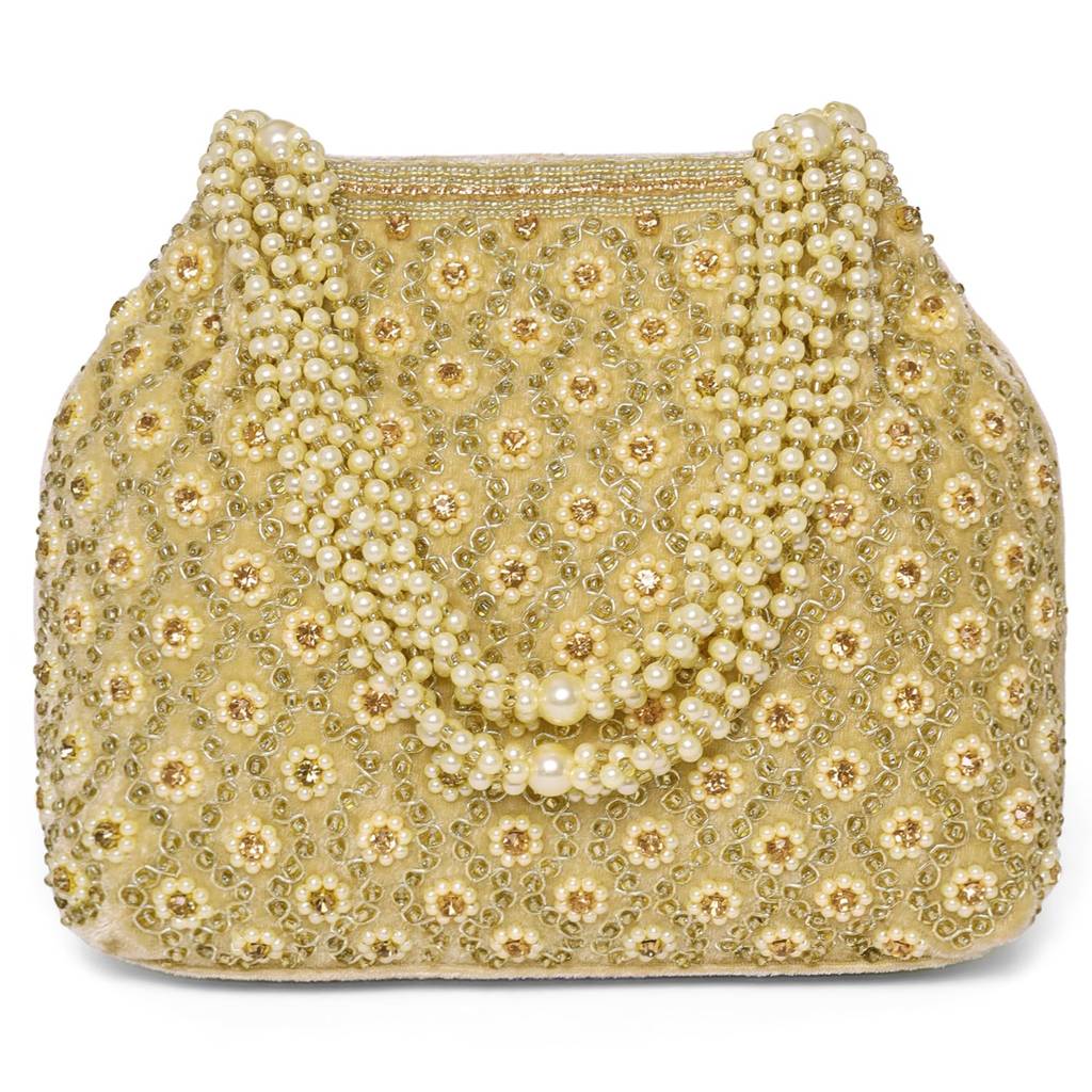 Floral Potli Purses For Women Handmade Evening Handbag Stylish Bridal Fashion Wristlet Bag For Girls : P201G-F