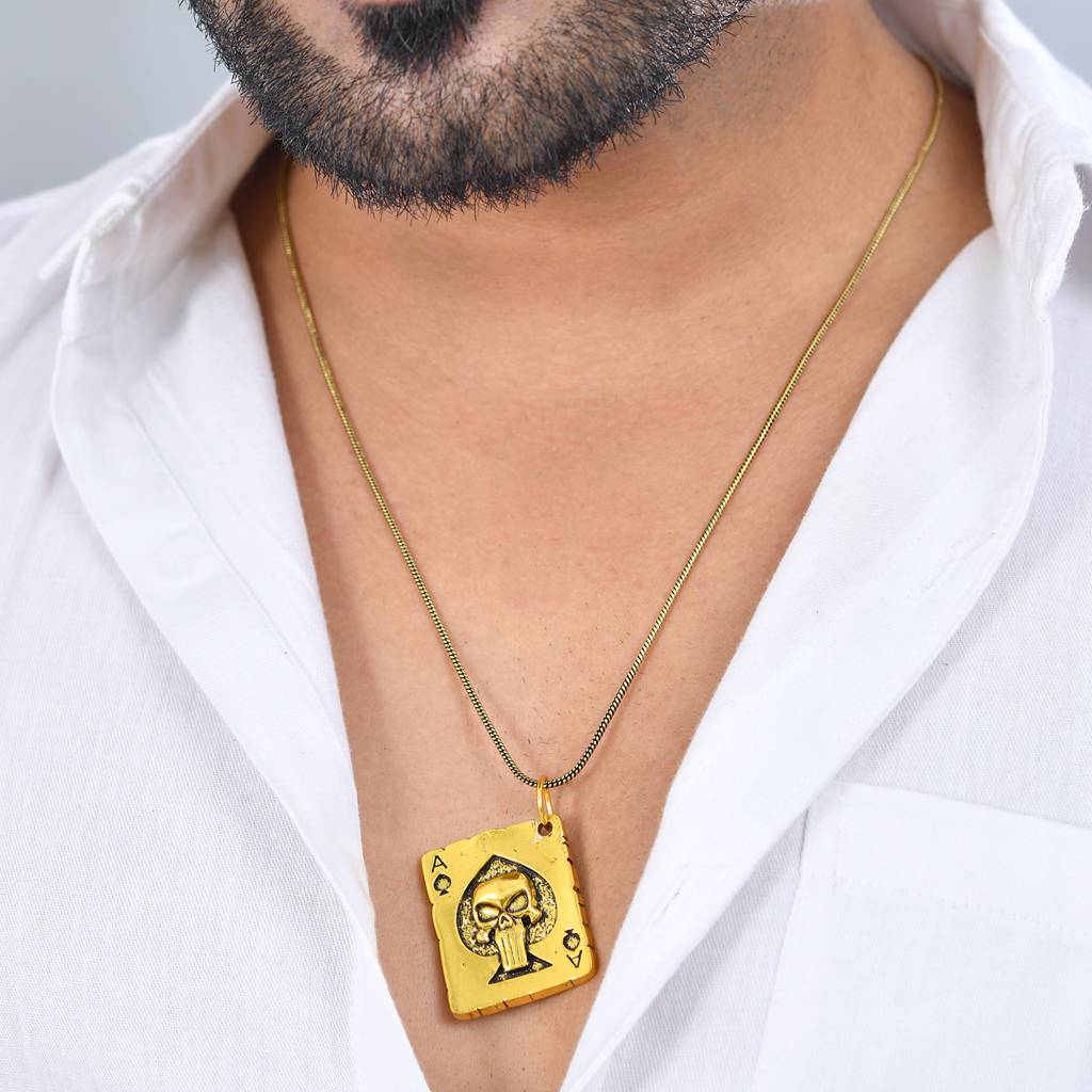 Statement Ace Skull Gold Oxidised Men’S Pendant : 8905124565485