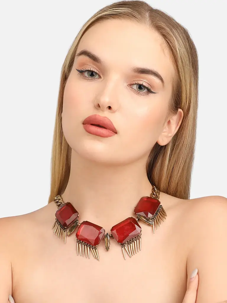 Emaline-Ruby Red Gold Plated Necklace : SOHNCK3536