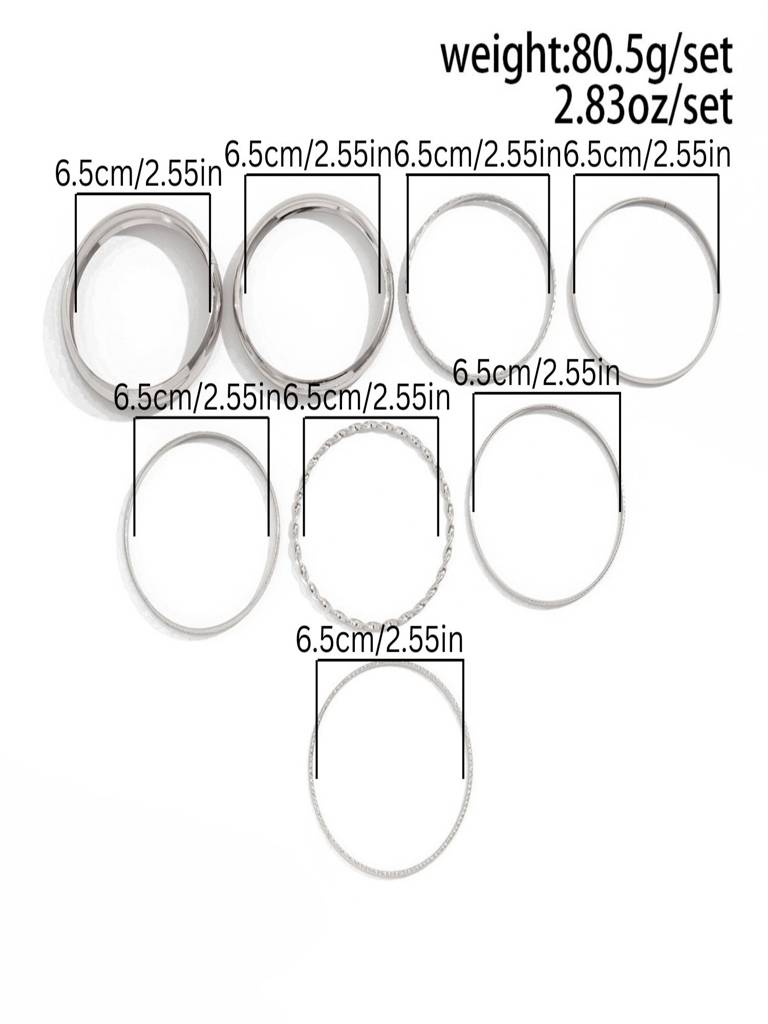 Set Of 8 - Plated Anti-Tarnish Statement Bold Bangle Stack Bracelets : ASX1225B5535S