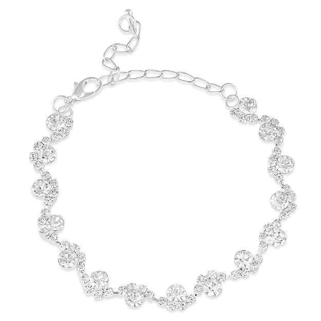 Silver Plated Crystals Studded Necklace Earrings & Bracelet Set Fancy Jewellery For Women & Girls : PX9N110