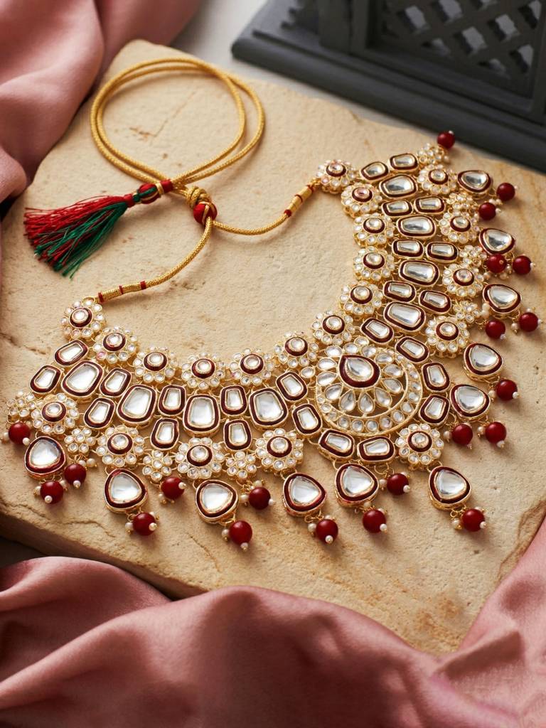 Bridal Kundan Jewellery Set With Hathphool & Nath : 2541-IZK-554-M