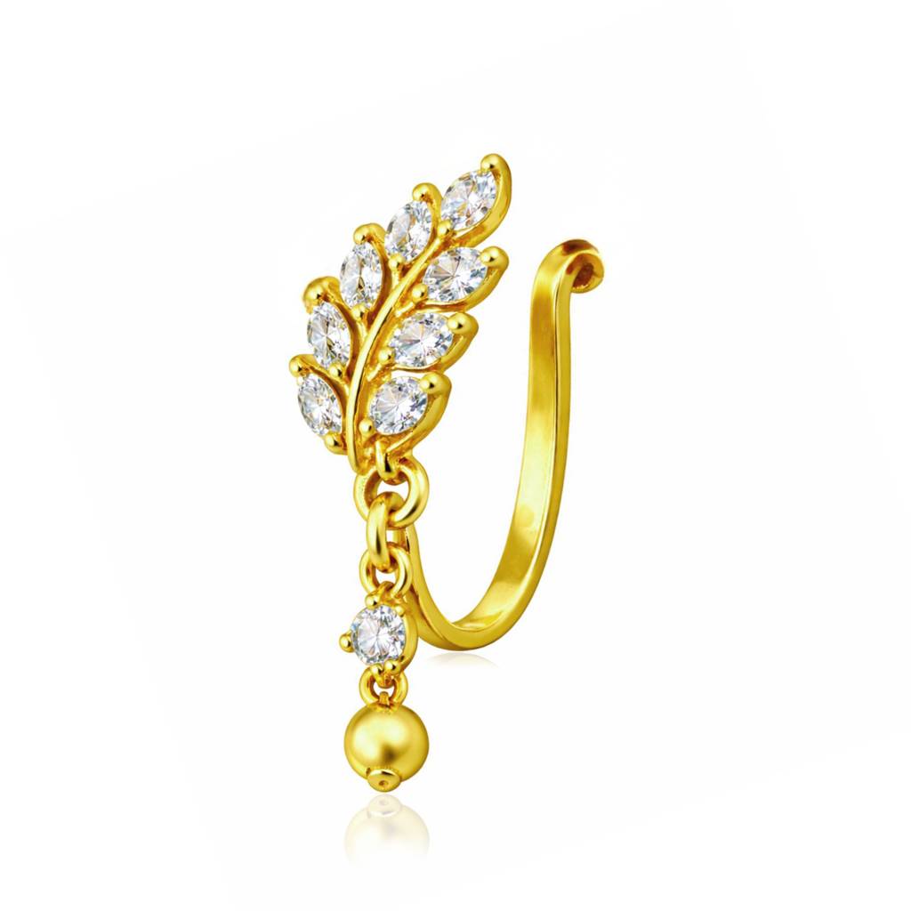 Leaf Vine Clip-On Nose Pin 925 Sterling Silver Yellow Plated : CNP-0023