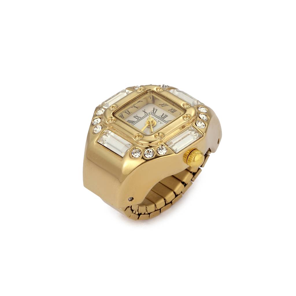 Crystal Time Watch Ring - Gold For Women & Girls : WTR-S-0047-G-WH