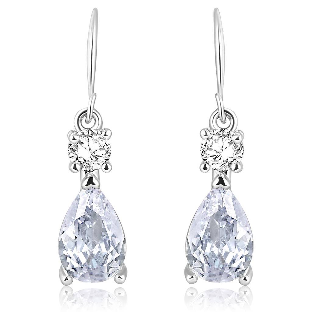 Silver Plated Cubic Zirconia Crystal Studded Drop Earrings Fish Hook Back Fashion Jewellery For Women & Girls : PX8E196