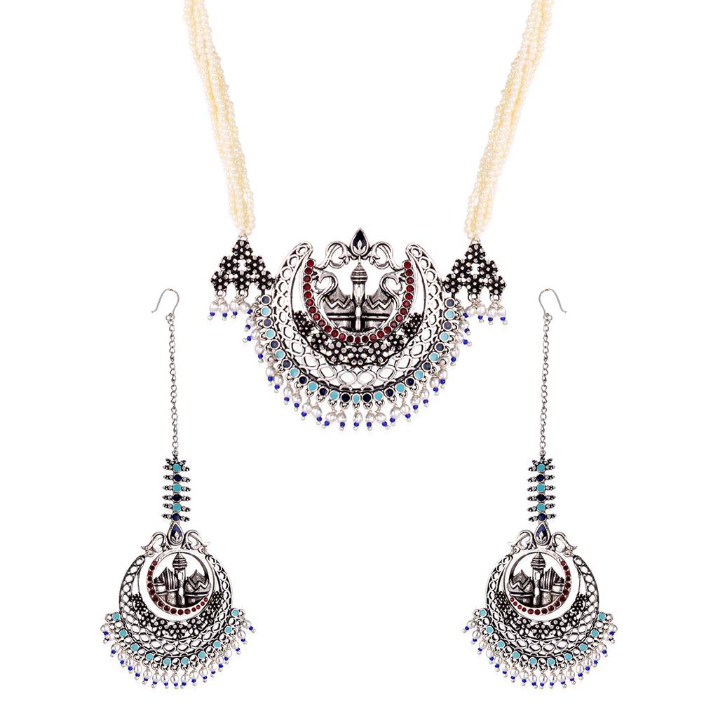 Arabian Nights Crescent Moon Oxidized Necklace Set : 8905124424485