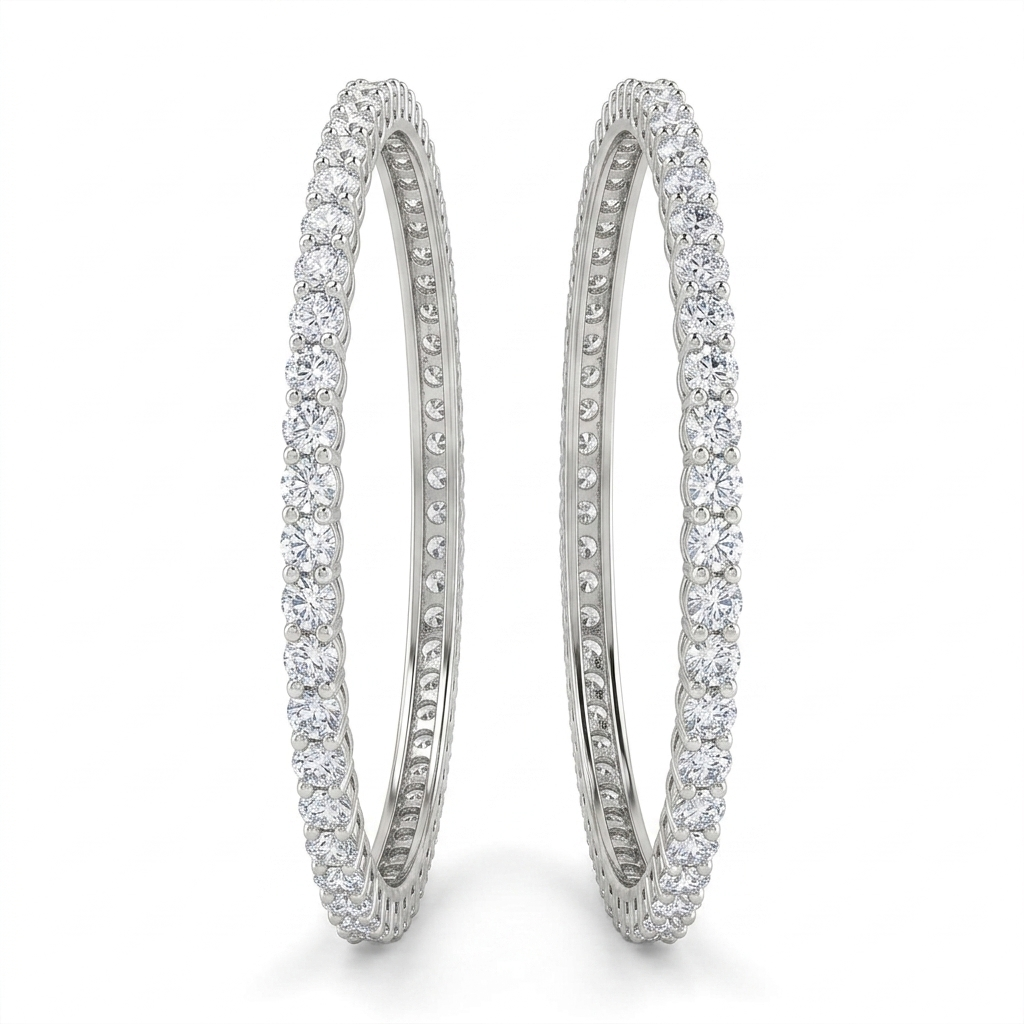 Elegant Silver Plated American Diamond Single Solitaire Bangle Set | Cz Eternity Bracelets For Women (Set Of 2) : TP1487WR_2-4