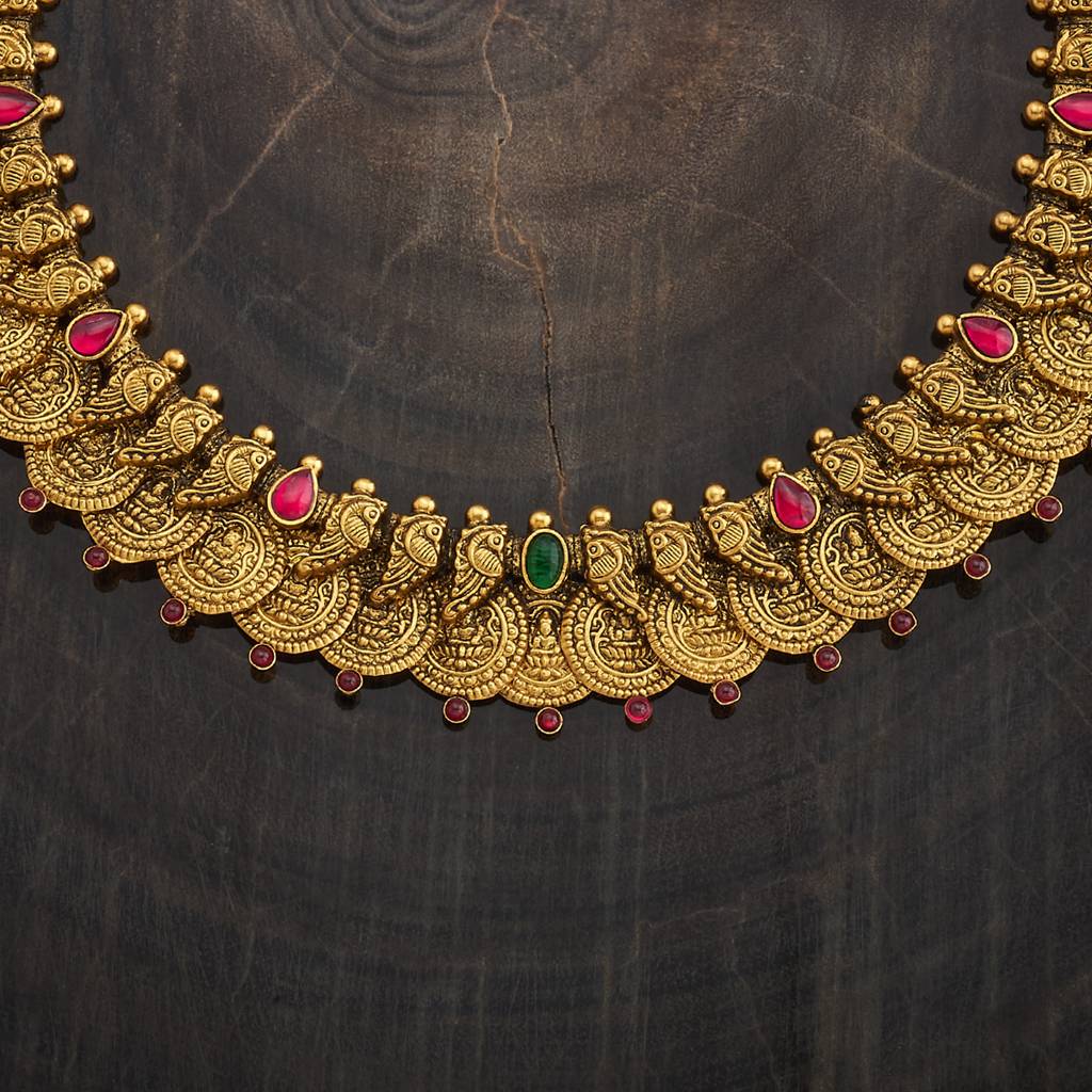 Ruby-Green Oxidised Gold - Plated Bridesmaid Temple Necklace - 433135 : 433135
