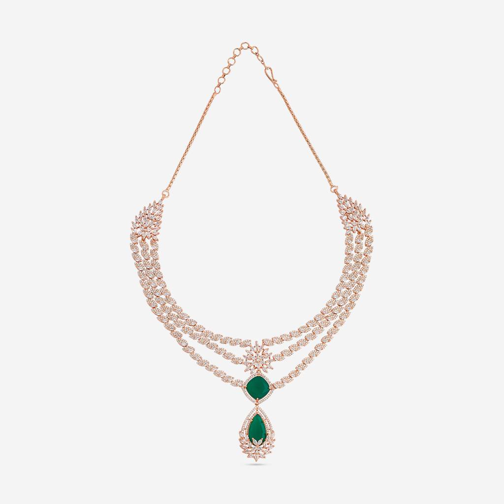 Green Rose Gold - Plated Party Wear Zircon Necklace - 463415 : 463415