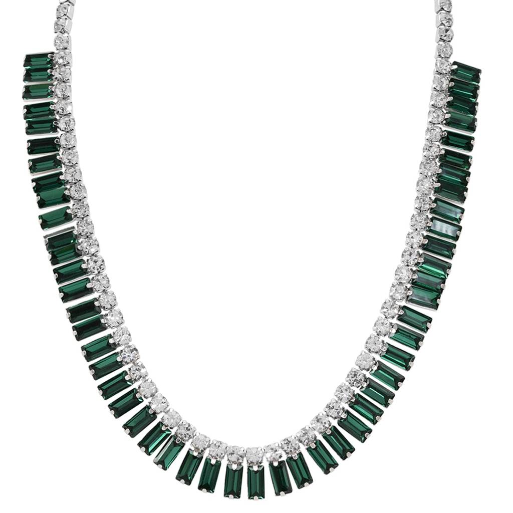 Elegant Silver Plated Classic Green Necklace For Women & Girls : PX9N233GRN