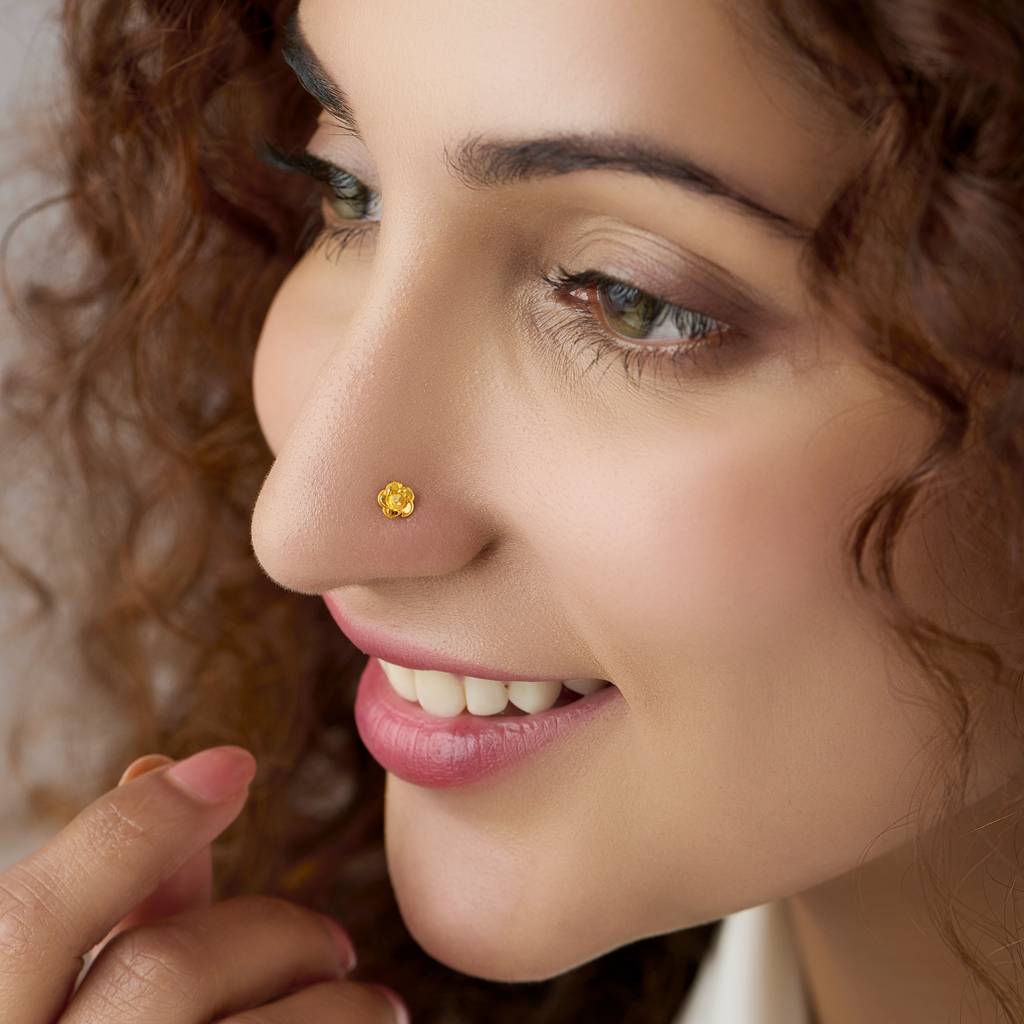 Yuvora 18K Yellow Gold Azure Scarab Nose Pin For Women | Screw Back Closure | Bis Hallmarked | Pure Gold : PCNP1079-DC-18YG-IS