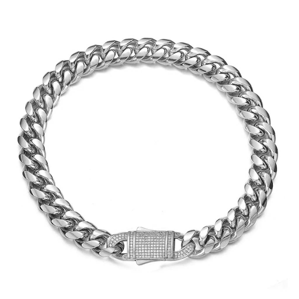 Silver Plated Cuban Link Chain Pattern Openable Bracelet Jewellery For Men & Boys : PX5SB81S