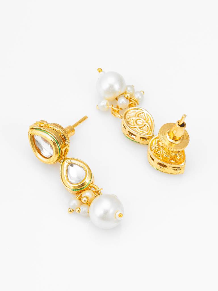Double-Strand Kundan Necklace Set With Pearl Drop Earrings : NK4406