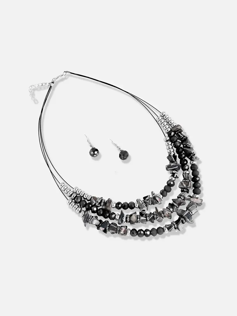 Silver Plated Designer Stone Casual Necklace And Earring Set For Women : SOHNCK3237
