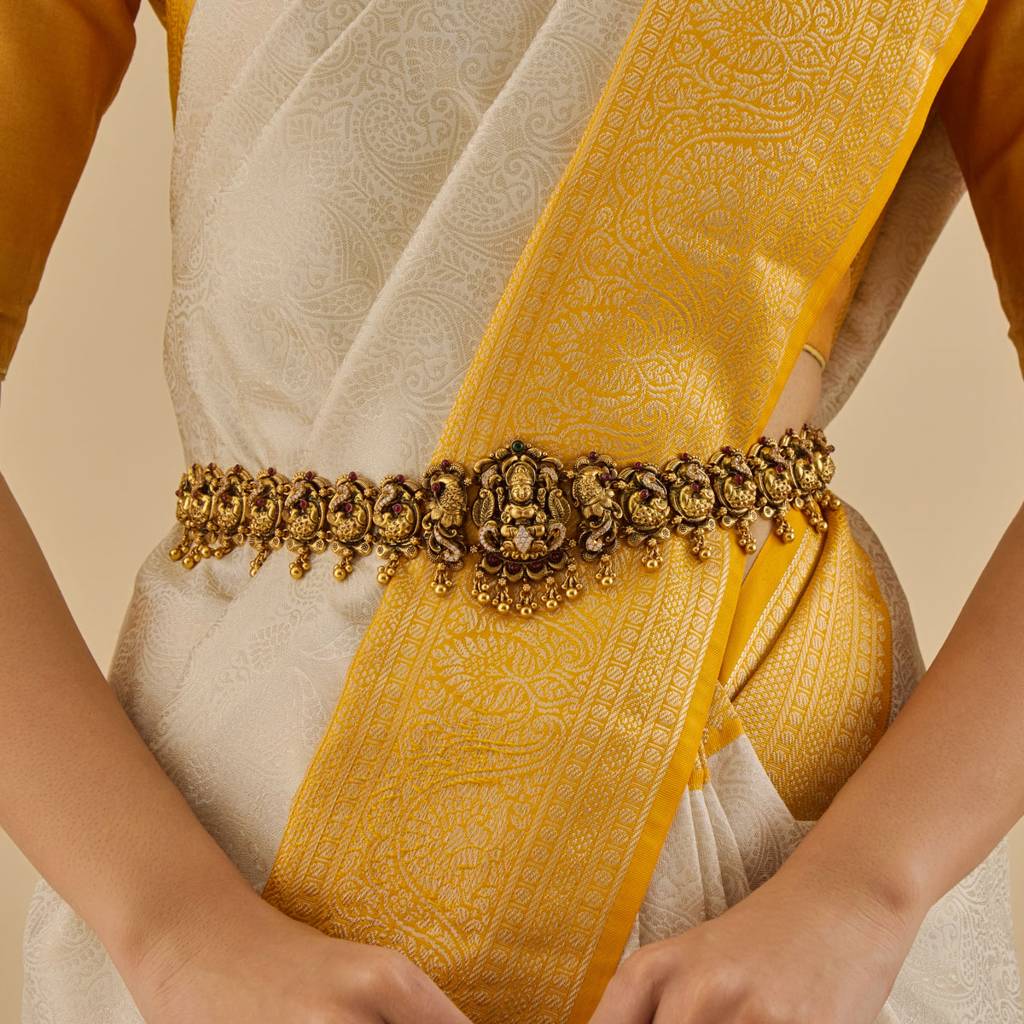 Ruby-Green Gold - Plated Bridal Temple Belt - 425331 : 425331