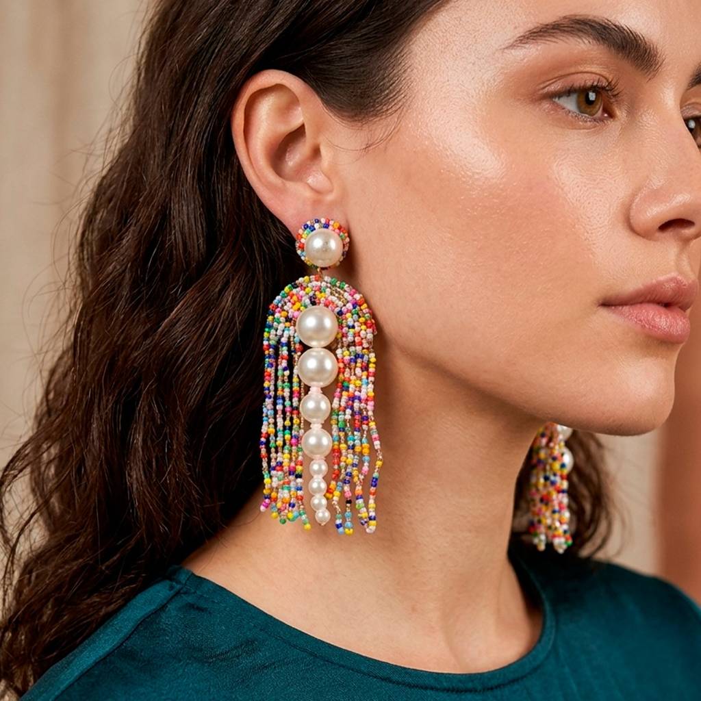 White Moti Pearl Dangler Multicolour Earring : ER072