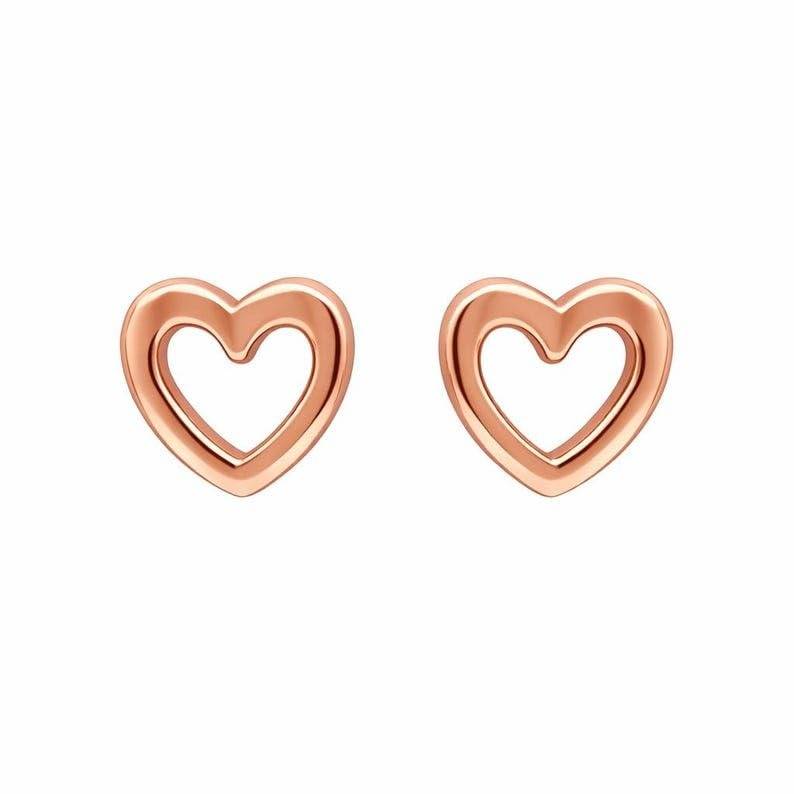 925 Silver Heart Stud Earrings Rose Gold Finish Dainty Love : SE_000912