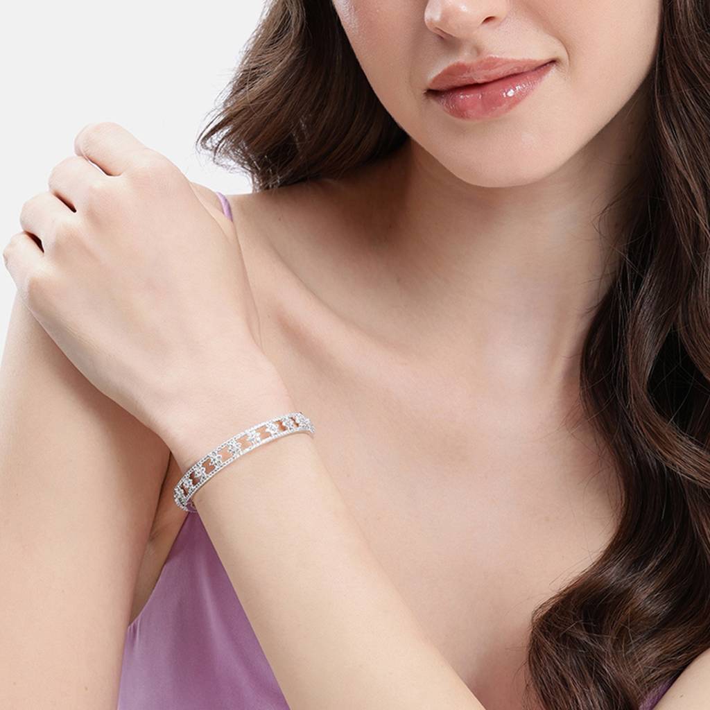 Cz Flower Bangle With Pearl Accents | Statement Bangle : AD-053-IRWEBANGLE