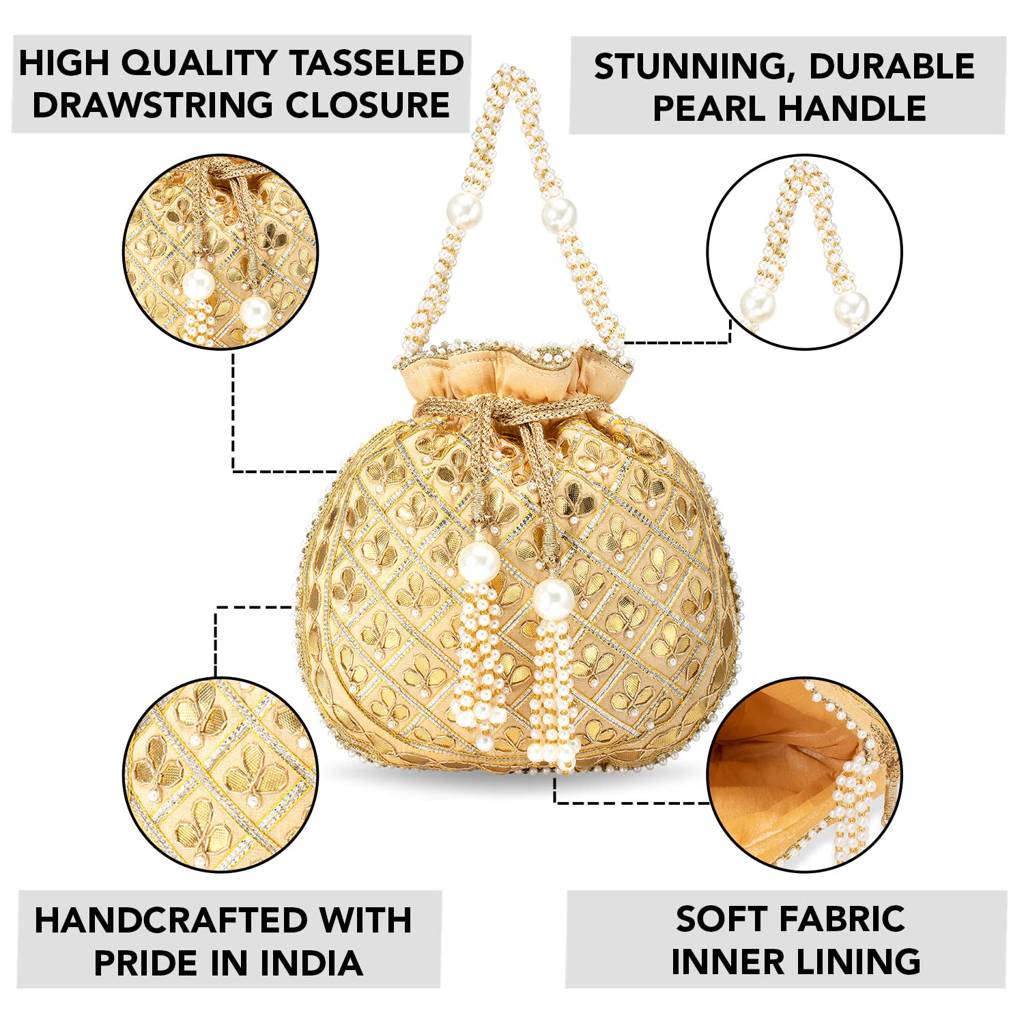 Embroidered Potli Bag For Women Handmade Ethnic Purse Evening Handbags Stylish Bridal Fashion Clutch Bag Gift For Gir : P09CRM