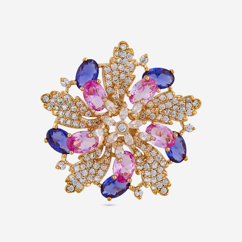 Pink-Sapphire Gold - Plated Party Wear Zircon Finger Ring - 460772 : 460772