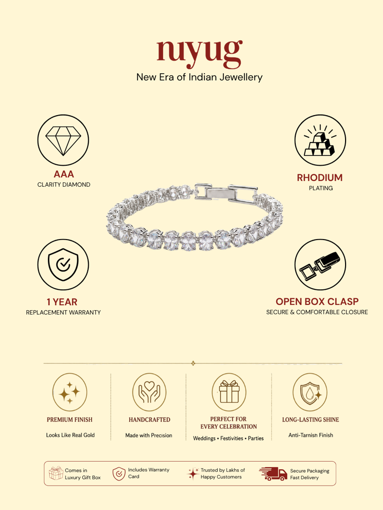 Oval Solitaire Diamond Silver Tennis Bracelet : YI24A1030B