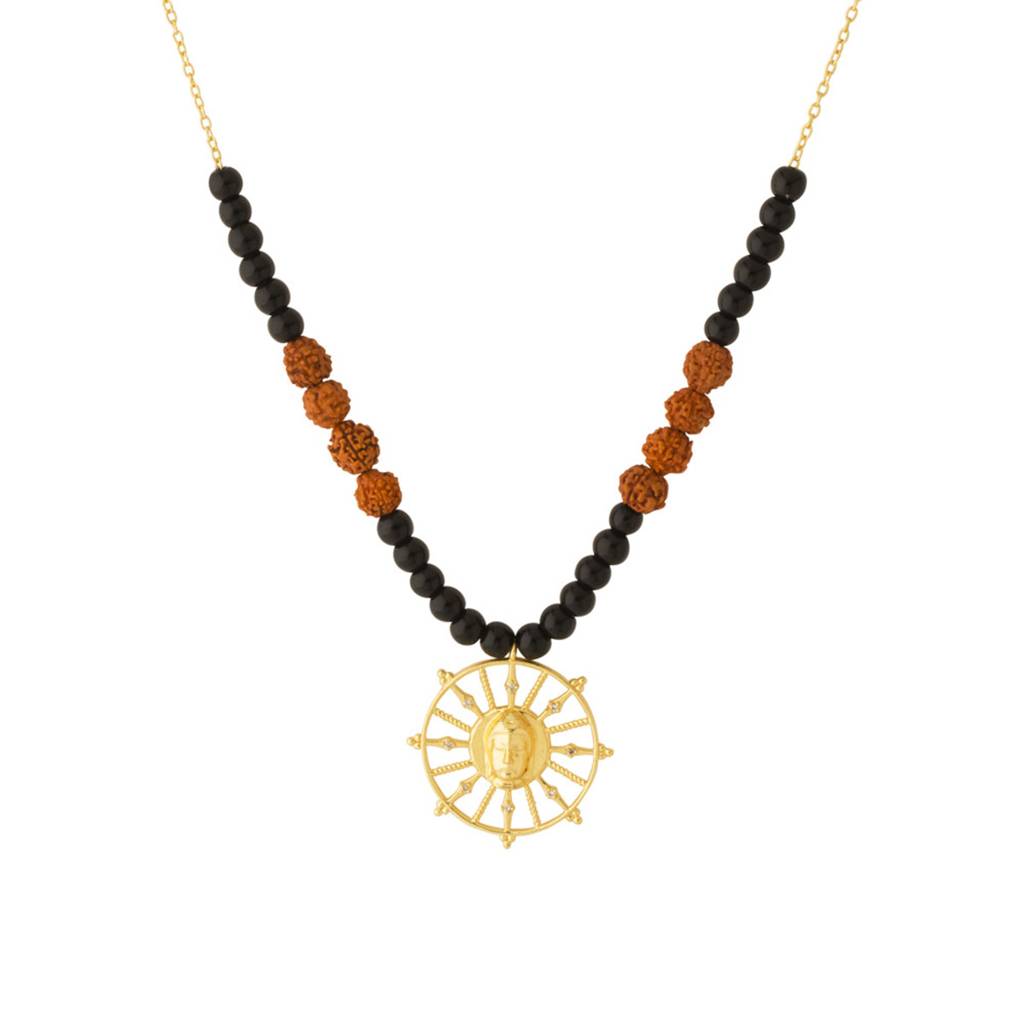 Lord Buddha Pendant With Divine Chakra Design & Rudraksha Chain : 8907617365237