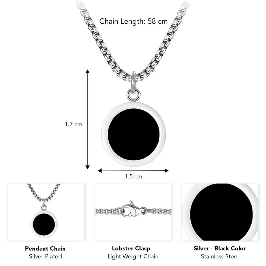 Black Round Pendant Chain Necklace For Men & Women | Silver Plated | Stylish Design Jewellery | Birthday Annivers : PX9CH110BL