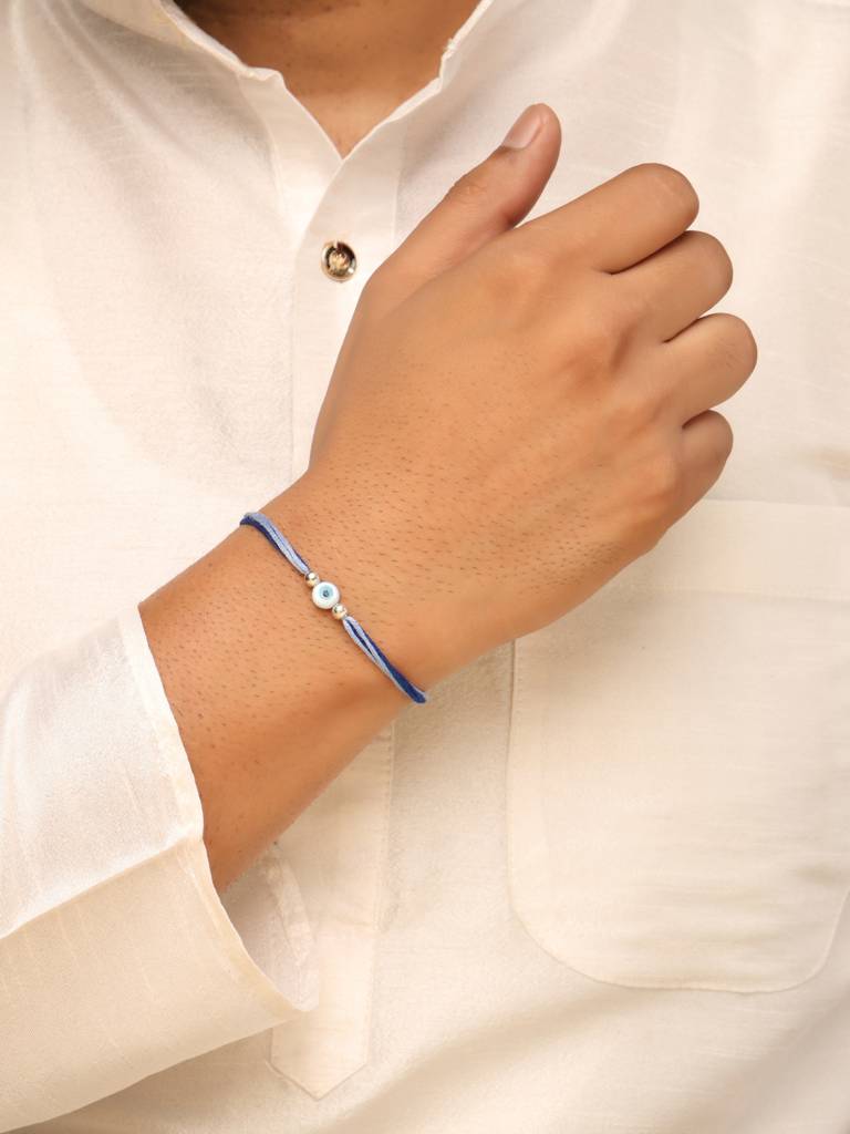 925 Sterling Silver Evil Eye Round Thread Rakhi : SILRAK182