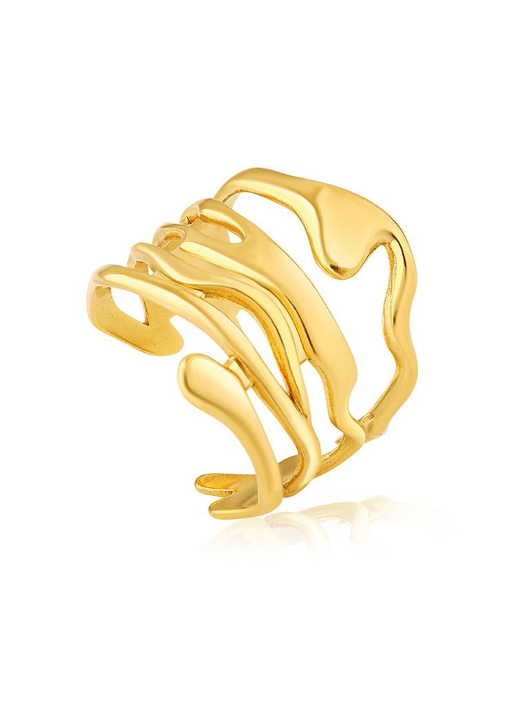 18K Gold Plated Wave Ring Stainless Steel Waterproof & Anti-Tarnish(Free Size) : R73SJSS0G