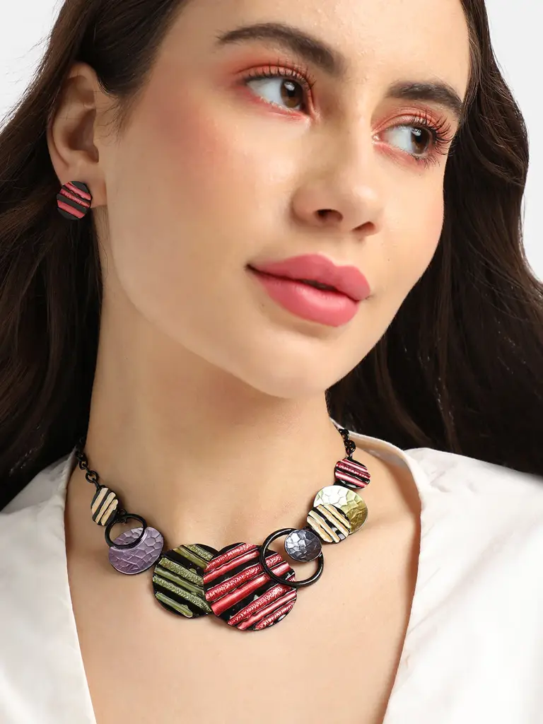 Women'S Multicolour Textured Circular Jewellery Set : SOHIJS9801