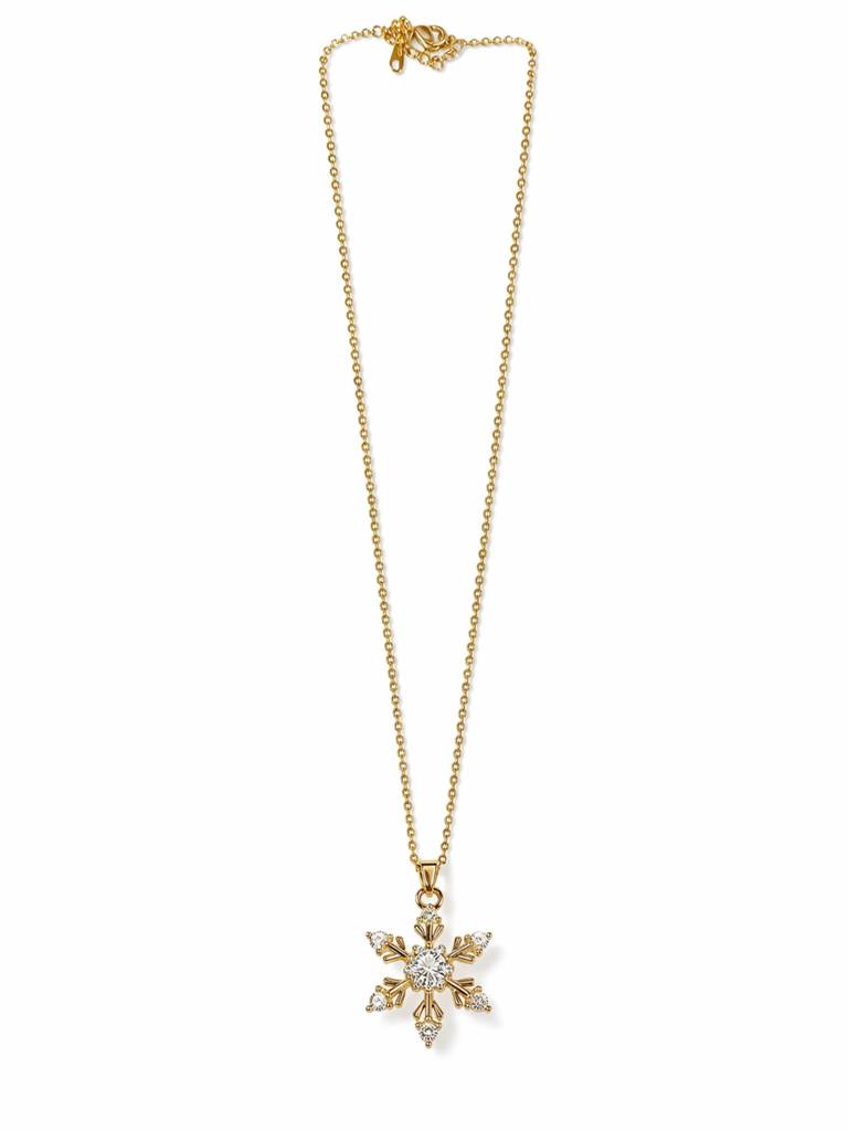 Gold Plated Snowflake Crystal Pendant Necklace For Women & Girls : NEC-499-A8383