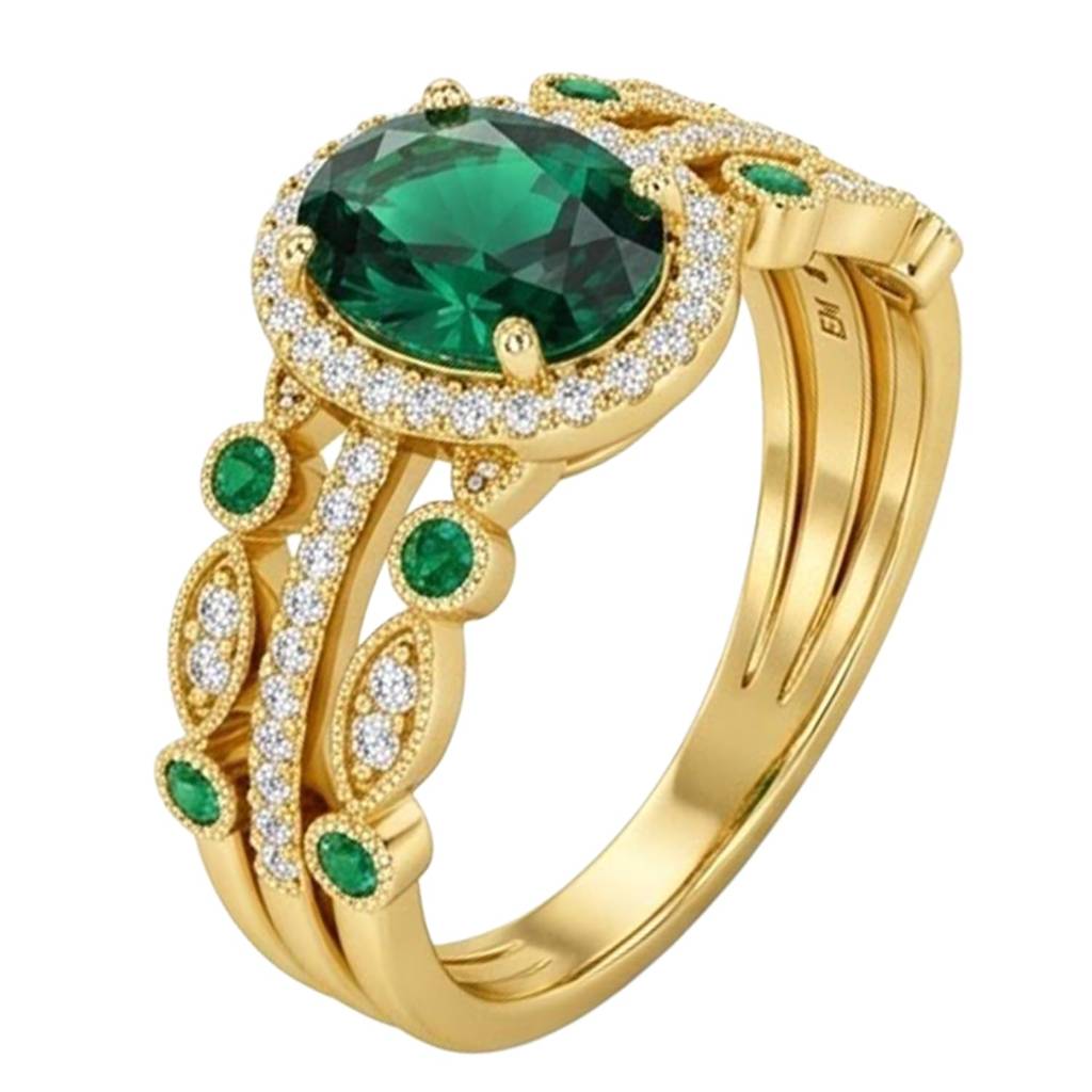 Fancy Green Gold Plated Set Of 3 Finger Ring For Women Size - Us 7 Crystal & Cz Studded Festive & Casual Wear  : PX9R3073GRN-7