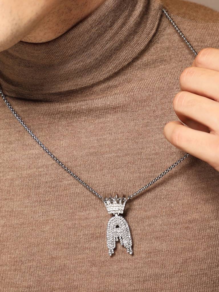 Men'S The Drip Alphabet Pendant Necklace - Metallic Silver : FANC1096-A