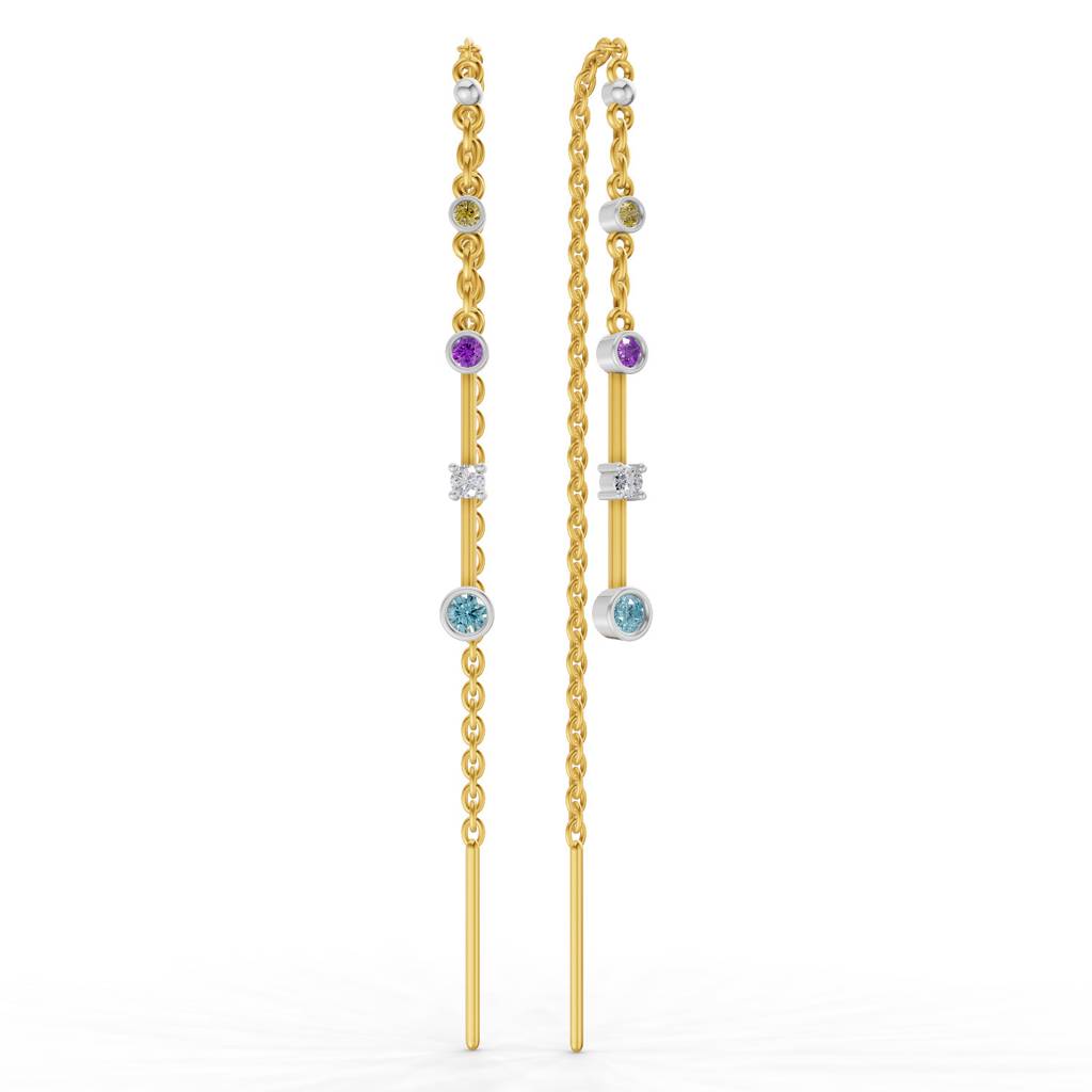 Lab Grown Diamond 0.07Ct 925 Sterling Silver Gold Plated Fancy Threader Earrings : SQT20319-EG-925S-007CT