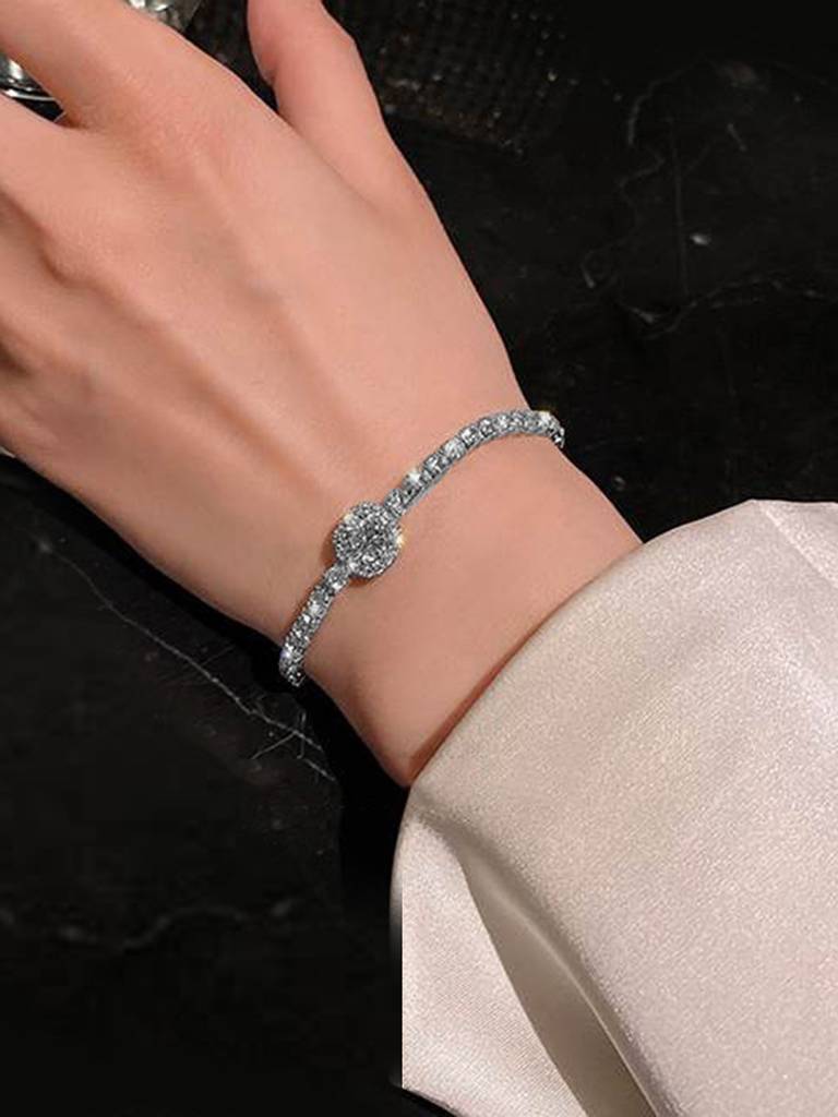 Peora Silver Plated Cubic Zirconia Studded Adjustable Charm Bracelet Stylish Fashion Jewellery For Women & Girls, Val : PX8B79