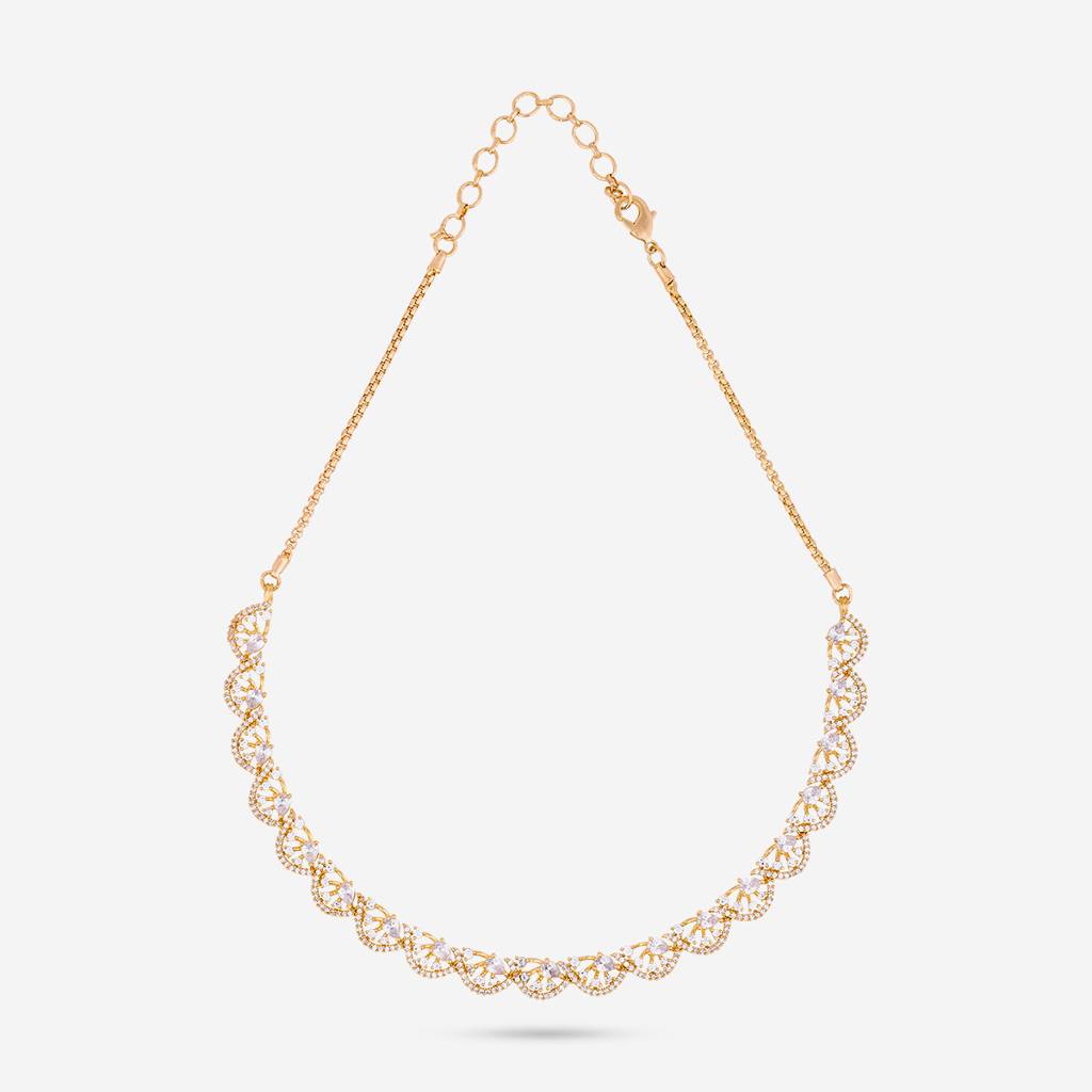 White Gold Plated - Party Wear Zircon Necklace - 447070 : 447070