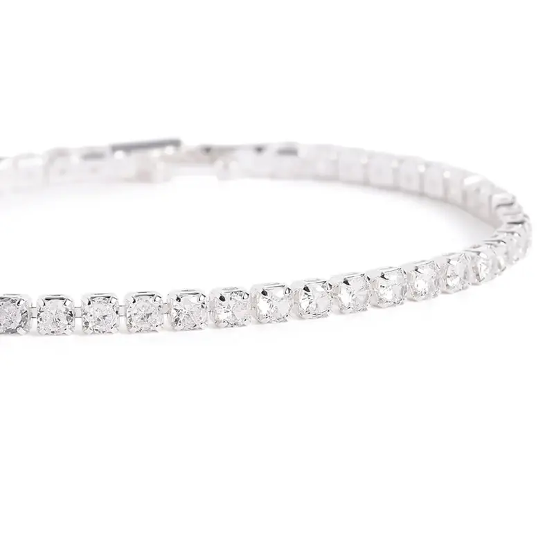 Royale White Crystal Bracelet | Rhodium Plated Square Cut Chain |Glam Occasion Wear : CYZ-010-IR-BR