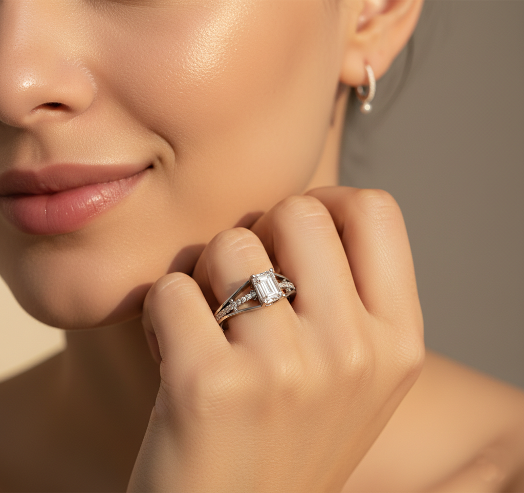 925 Sterling Silver Emerald Cut Ring | Best Austrian Cz | Adjustable | Skin Friendly : R124S