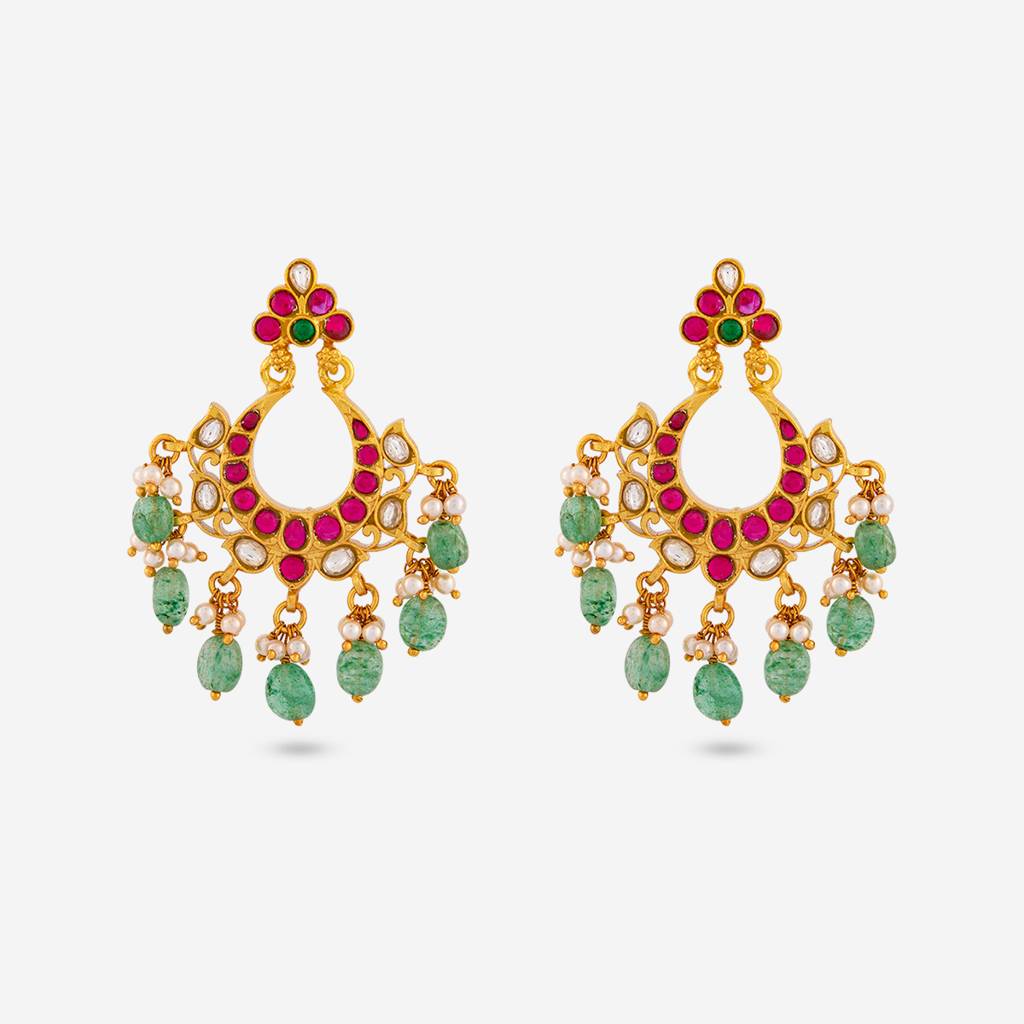 Ruby-Green Gold - Plated Festive Temple Earring - 467834 : 467834