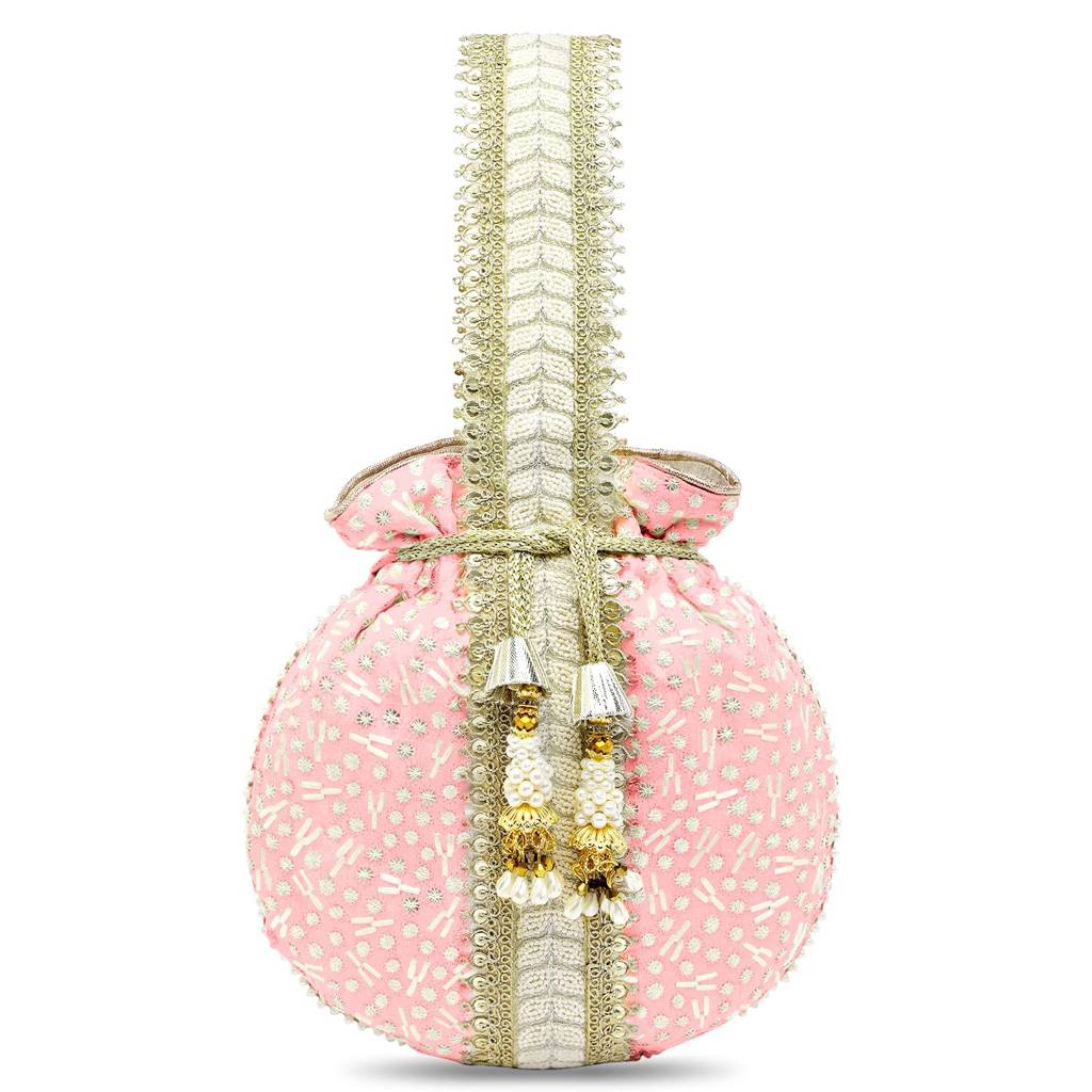 Potli Bags For Women Evening Bag Clutch Ethnic Bride Purse With Drawstring(P93Br) : P93PK