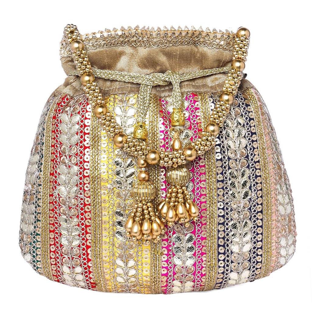 Brown Potli Purses For Women Handmade Evening Handbag Stylish Bridal Fashion Wristlet Bag For Girls (P173Br) : P173BR