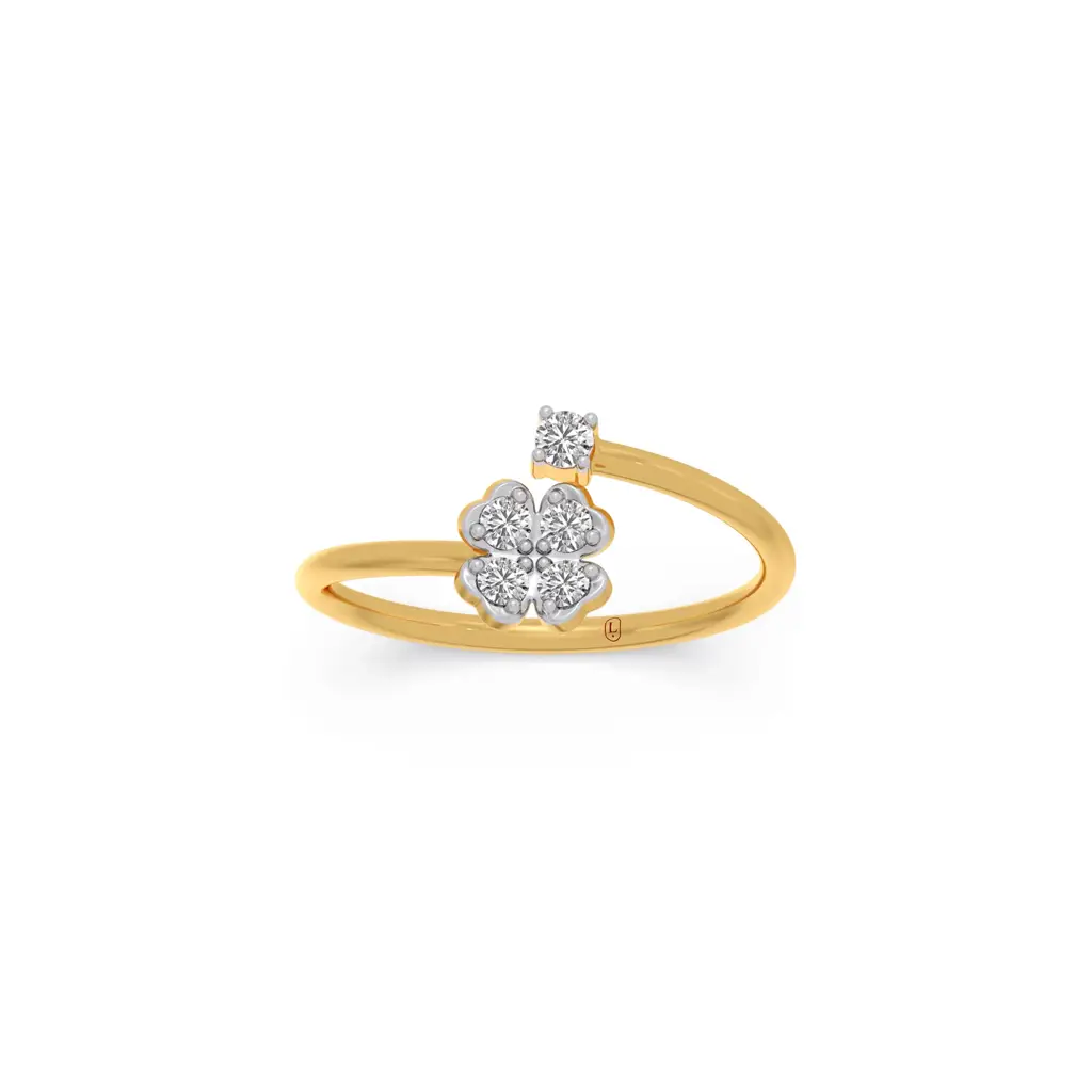 Floral Cluster Solitaire Diamond Ring : LJ-R00757-09YGLGD-10