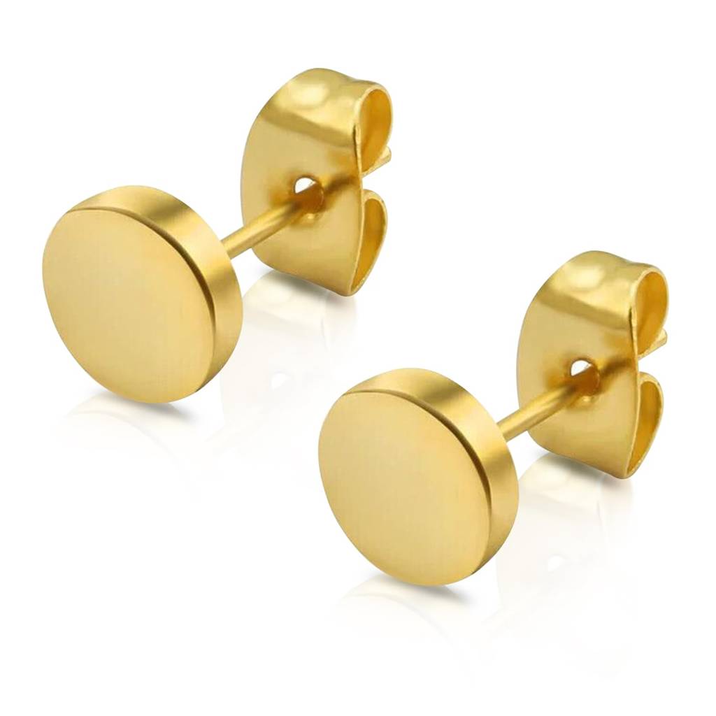Gold Plated Stainless Steel Round Stud Earrings Fancy Jewellery For Men & Boys : PX9ME08G