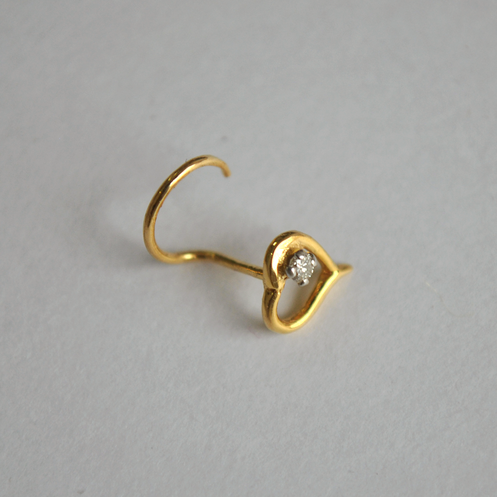 Natural Diamond Heart Nose Pin In 14K Yellow Gold C Wire : NP009-14Y-C-S