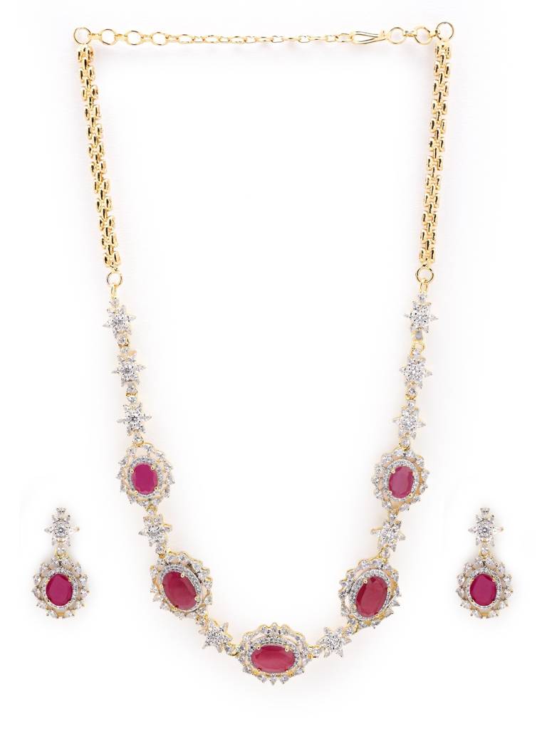 Regal Ruby American Diamond Necklace Set : YI24A0792N