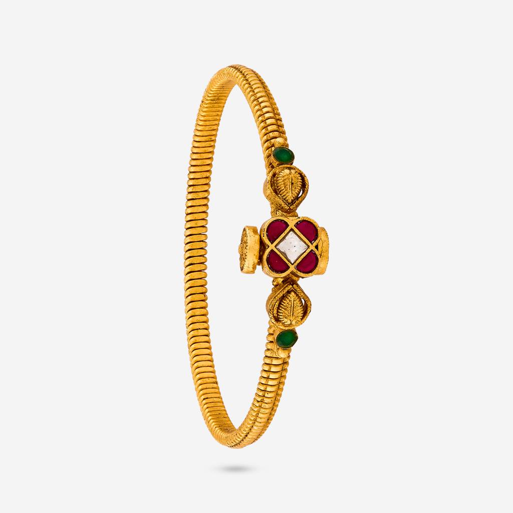 Ruby-Green Gold - Plated Festive Antique Kada - 448574 : 448574