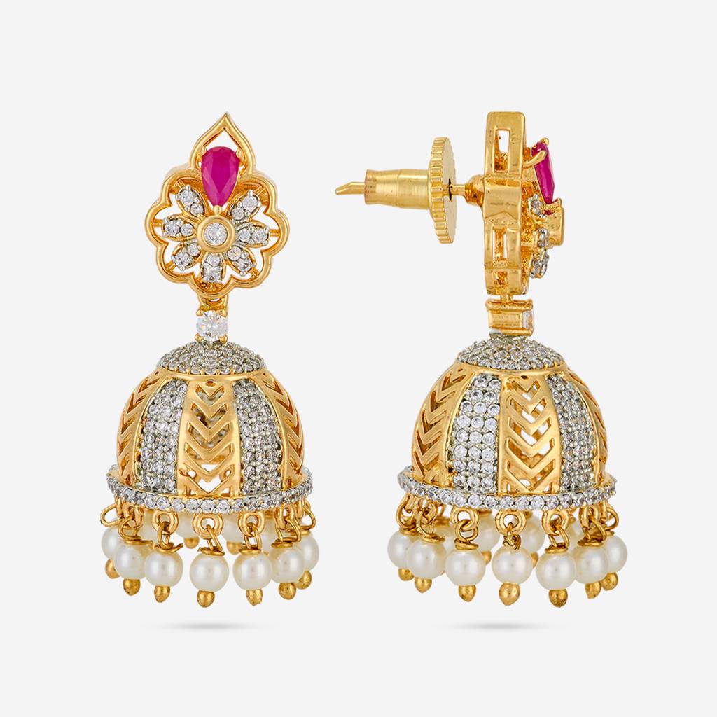 Gold - Plated Party Wear Zircon Earring - 463122 : 463122